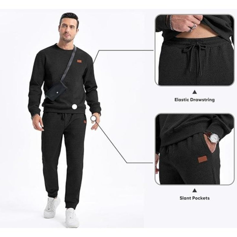 Men's versatile 2-piece sweatsuit: relaxed fit top & bottoms for casual, athletic, or loungewear use.