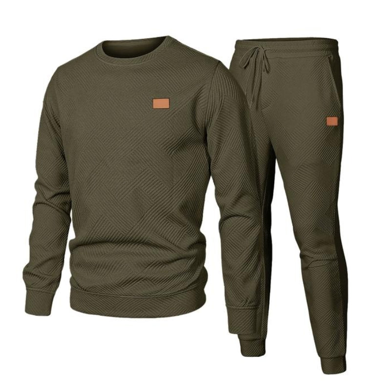 Modern men's loungewear: relaxed fit two-piece sweatsuit set offering comfort for all activities.