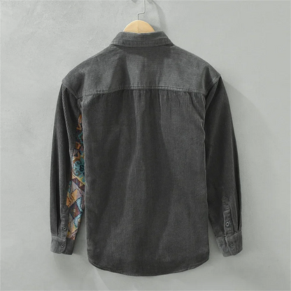 Abstract print men's casual shirt. Relaxed fit, long sleeve button-up for versatile all-season wear.