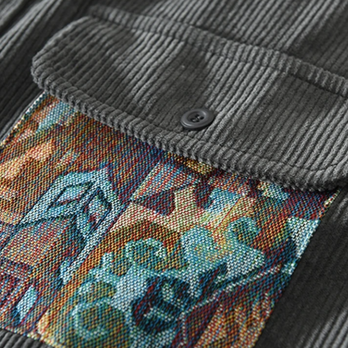 Men's abstract print long-sleeve shirt. Relaxed fit, casual button-up, versatile menswear for all seasons.