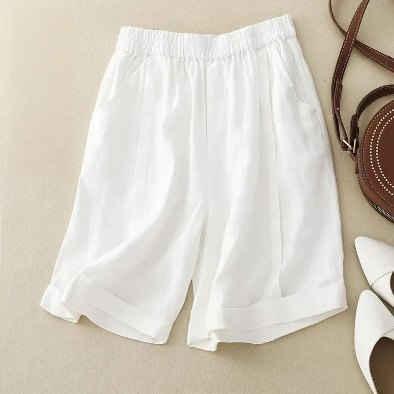 White relaxed fit men's casual shorts, tailored for ultimate summer comfort and style.