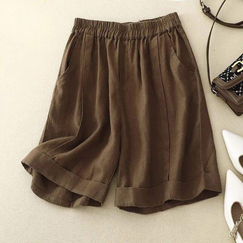 Brown tailored relaxed fit summer shorts for men, offering comfortable casual everyday wear.