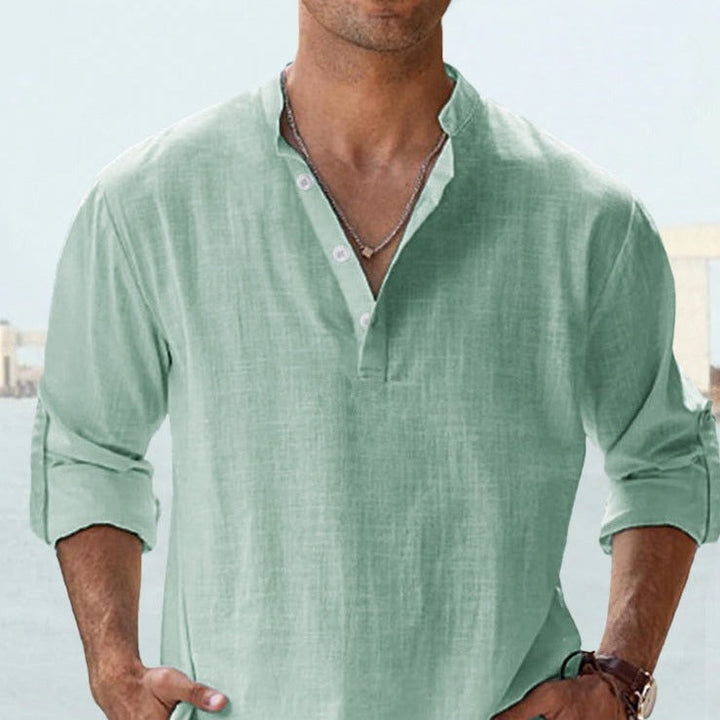 Trendy men's fashion summer shirt, relaxed fit, breathable, short sleeve, perfect for a casual warm weather look.