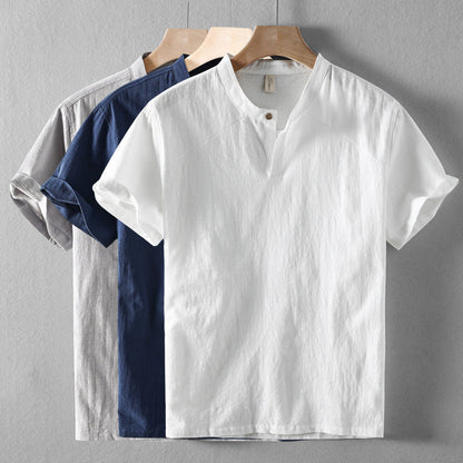 Comfortable men's relaxed fit button-down shirt; a versatile casual summer staple.