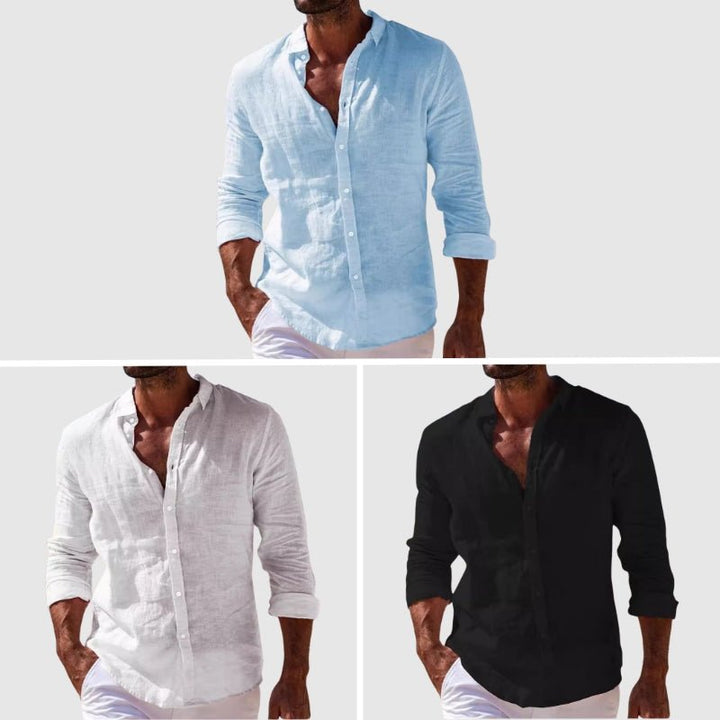 Men's relaxed fit button-up shirt, lightweight & easy care, essential for casual summer fashion & warm weather.