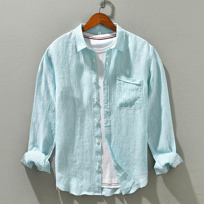 Stylish men's long sleeve button-up shirt. Breathable, lightweight & versatile for resort style or casual daily wear.