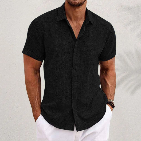 Relaxed fit men's button shirt for comfortable, effortless warm-weather wear & summer fashion.