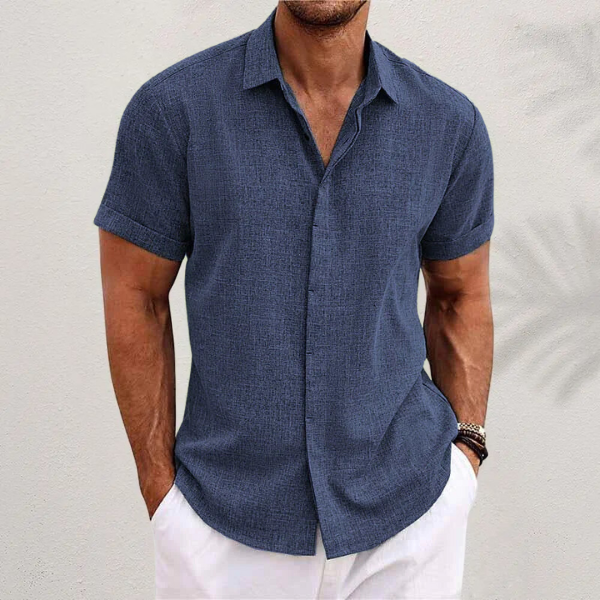 Men's classic collar button shirt, a relaxed fit short-sleeve top for modern casual spring & summer style.