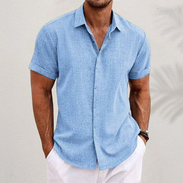 Versatile men's casual button shirt in a relaxed fit, short sleeve, great for everyday spring & summer style.