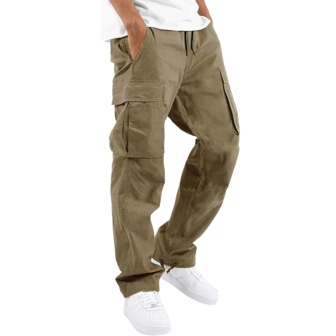 Dark grey men's relaxed fit cargo joggers, comfortable activewear pants with multiple pockets.