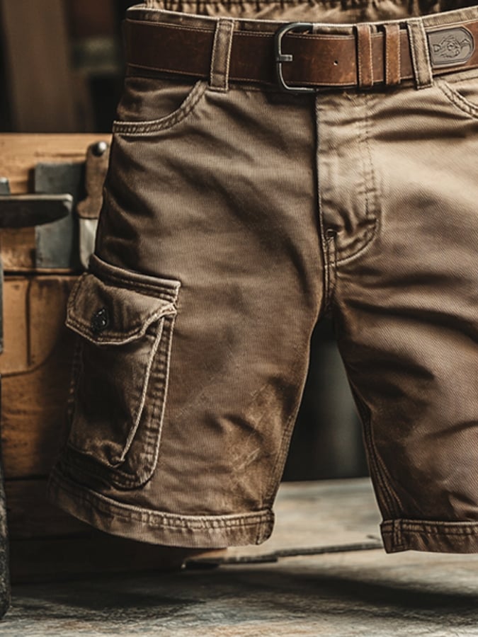Durable men's cargo pants, relaxed fit, designed with functional utility pockets for comfort in casual & outdoor settings.