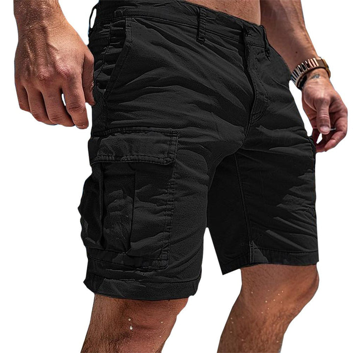 Olive green men's relaxed fit cargo shorts for outdoor adventures, providing ultimate comfort and storage with side pockets.