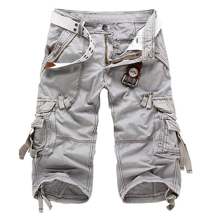 Khaki Men's Cargo Shorts with multiple utility pockets, comfortable relaxed fit for spring & summer.