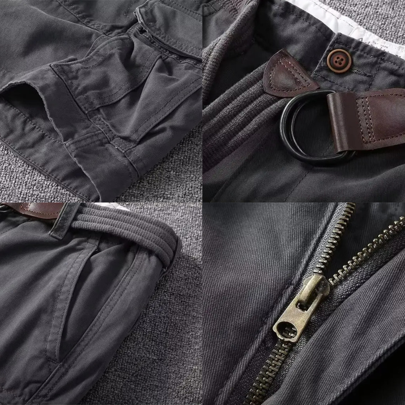 Stylish men's relaxed fit cargo shorts with built-in belt. Ideal for everyday, outdoor, and warm weather activities.