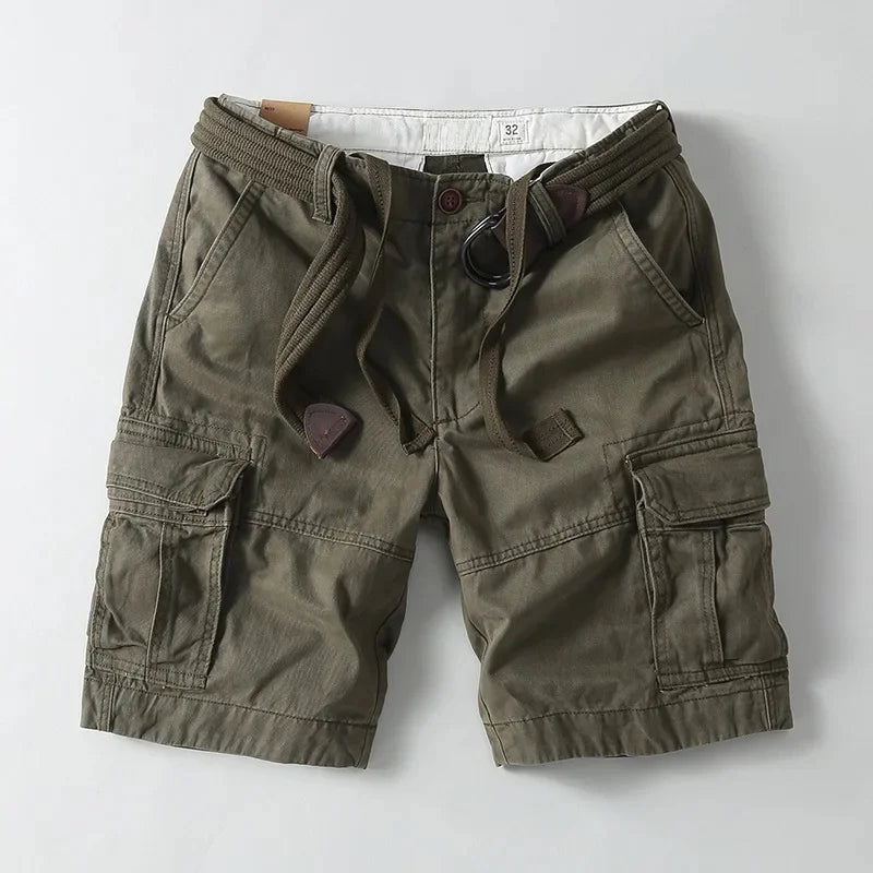 Versatile men's relaxed fit cargo shorts with a built-in belt. Great for casual fashion, outdoor activities, warm weather.