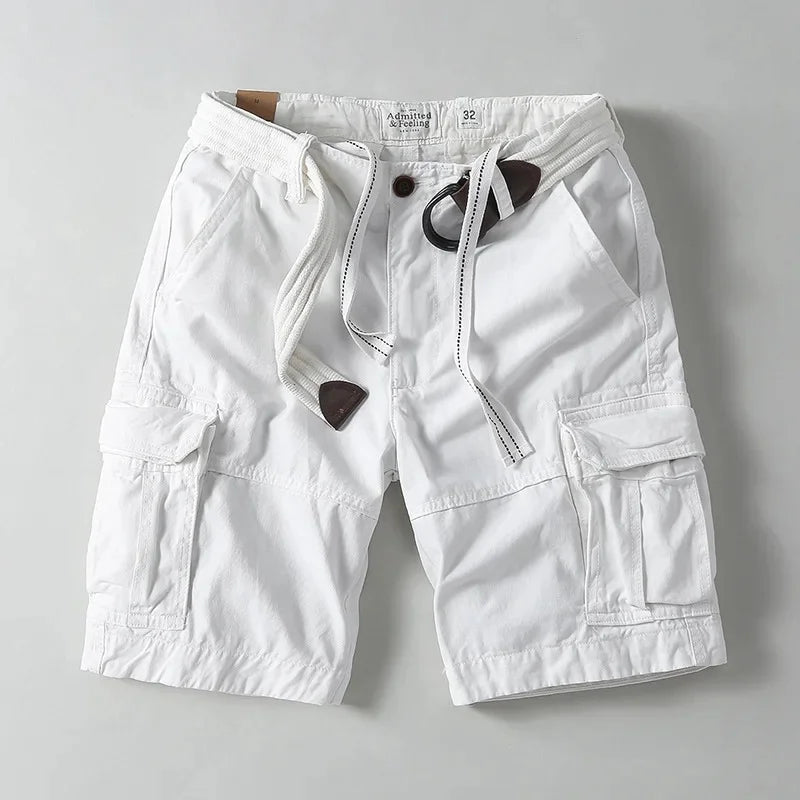 Men's relaxed fit cargo shorts featuring multiple utility pockets & a convenient built-in belt for outdoor adventures.