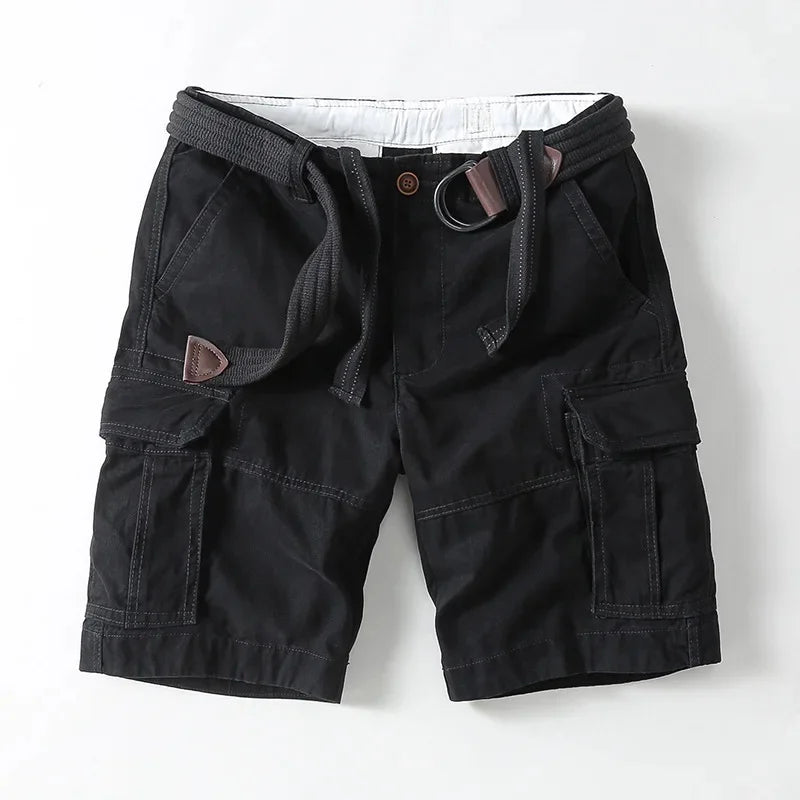 Durable men's relaxed fit cargo shorts with a built-in belt. Essential summer apparel for utility & everyday wear.