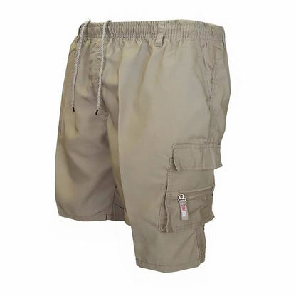 Comfortable men's loose fit cargo shorts for summer. Features utility pockets & relaxed style.