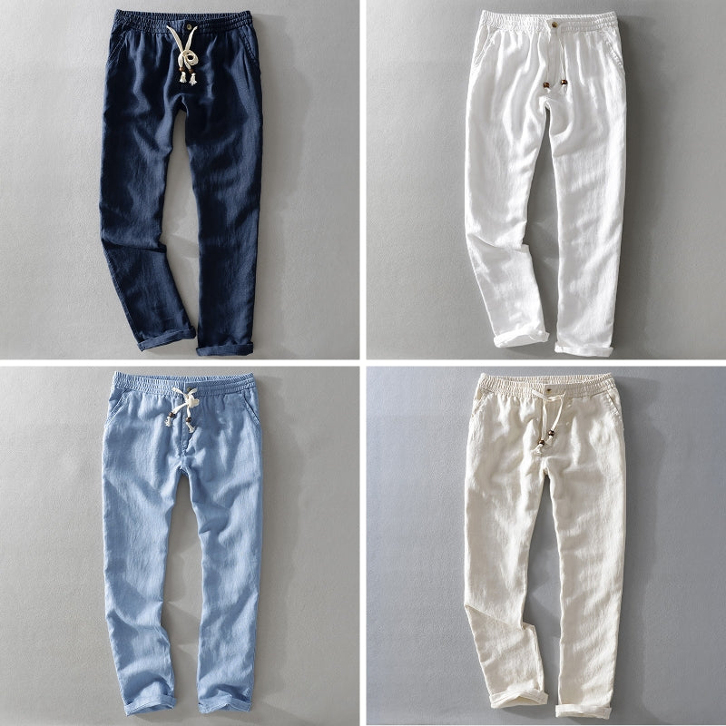 Breathable men's relaxed fit pants, super comfortable drawstring bottoms for casual summer fashion.