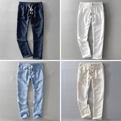 Breathable men's relaxed fit pants, super comfortable drawstring bottoms for casual summer fashion.