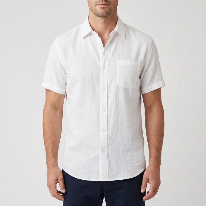 Textured men's short-sleeve summer shirt, breathable and cool for daily casual wear.