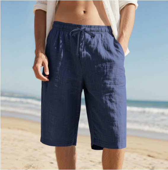 Men's casual chino shorts, relaxed fit & comfortable drawstring waist. Perfect knee-length summer fashion.