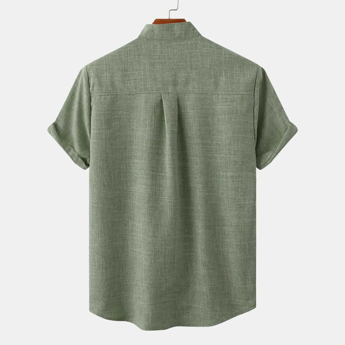 Easy-care men's short sleeve collarless shirt, relaxed fit for ultimate comfort in warm summer weather.