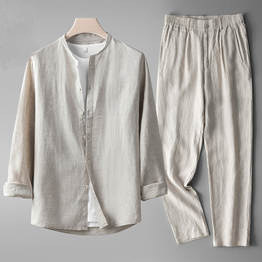 Men's relaxed fit comfort lounge set in a neutral tone, perfect for everyday casual wear & versatile spring/summer style.