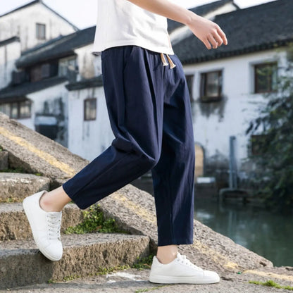 Breathable men's relaxed fit pants, excellent for summer & spring fashion. Comfortable and effortless style.