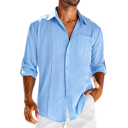 Lightweight short sleeve men's casual shirt, ideal for beach, resort, and warm weather summer style.
