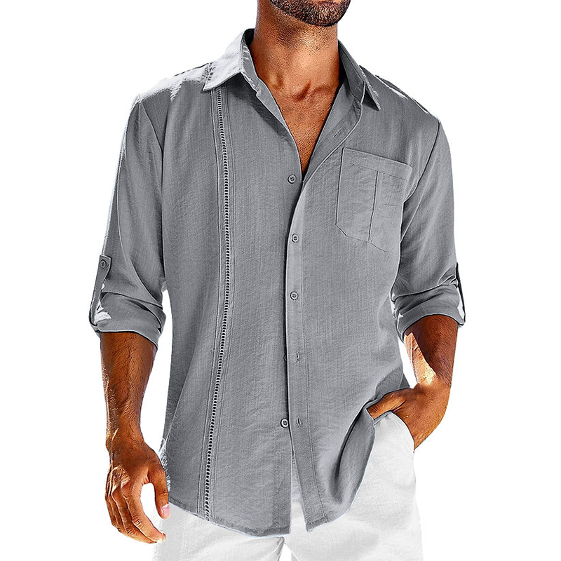 Stylish men's relaxed fit Cuban collar shirt with short sleeves, a breathable lightweight summer essential.