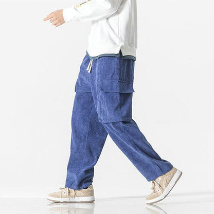 Versatile men's drawstring cargo pants in dark blue, ideal for everyday casual fashion.