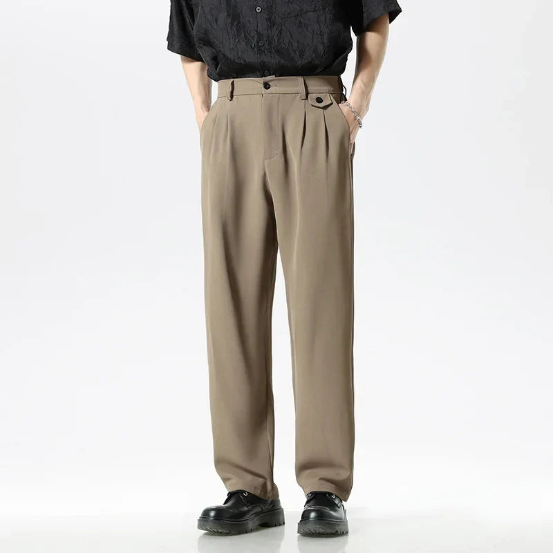 Men's relaxed fit dress pants in black for comfortable business & casual wear. Wrinkle-resistant workwear.