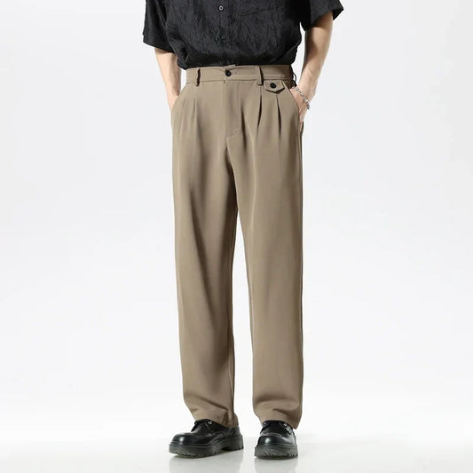 Men's relaxed fit dress pants in black for comfortable business & casual wear. Wrinkle-resistant workwear.