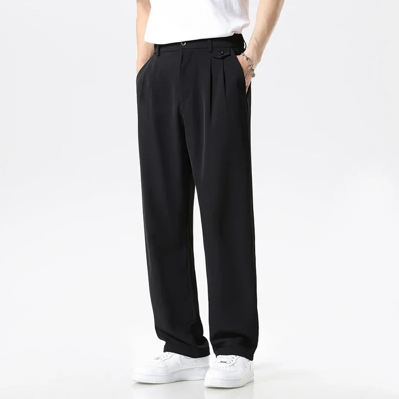Gray relaxed fit dress pants for men, offering wrinkle-resistant comfort for office & casual fashion.