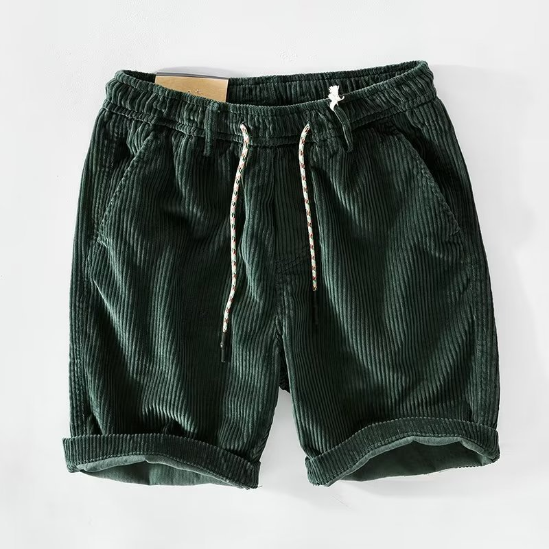 Khaki men's relaxed fit comfort shorts with deep pockets & drawstring, ideal for summer casual wear.