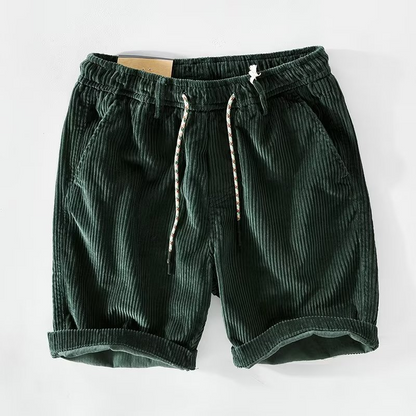Khaki men's relaxed fit comfort shorts with deep pockets & drawstring, ideal for summer casual wear.
