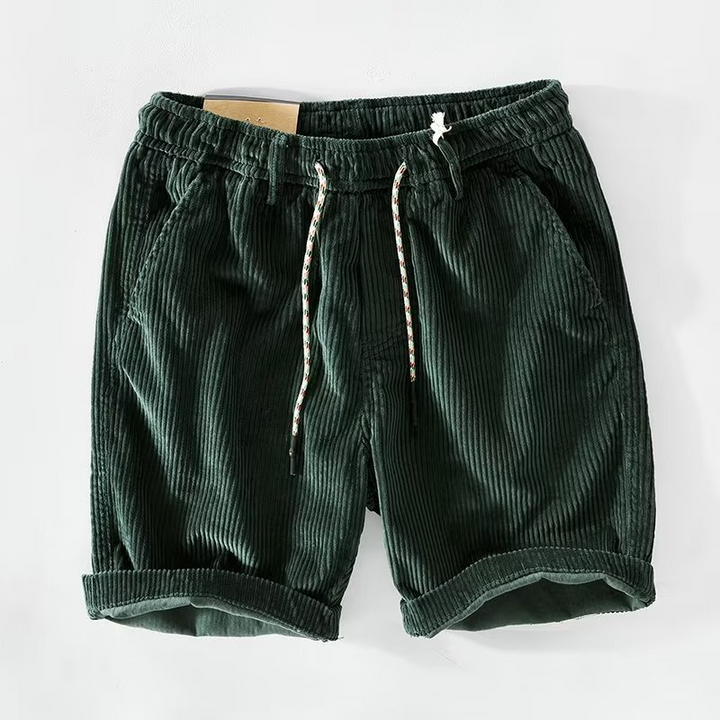 Khaki men's relaxed fit comfort shorts with deep pockets & drawstring, ideal for summer casual wear.