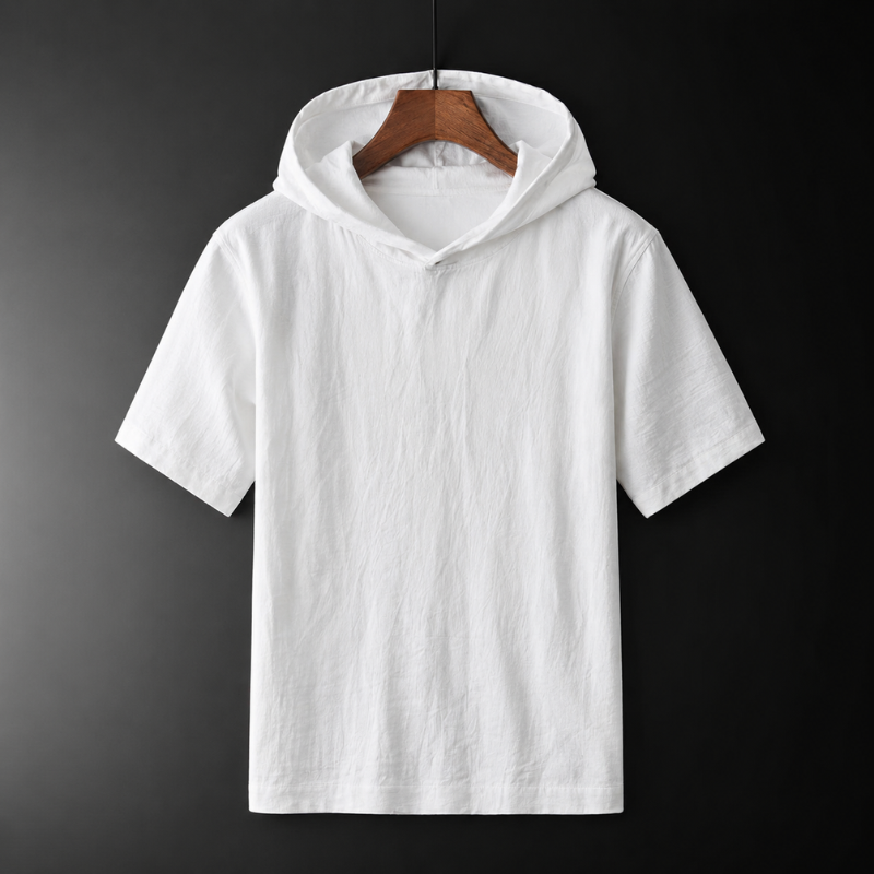 Stylish men's short sleeve hooded shirt, relaxed fit, offering breathable comfort for casual summer days.