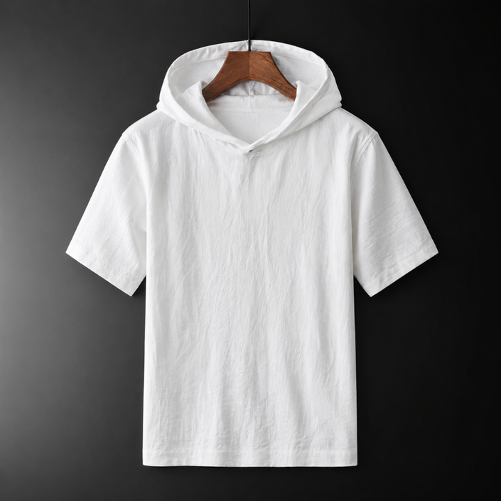 Stylish men's short sleeve hooded shirt, relaxed fit, offering breathable comfort for casual summer days.