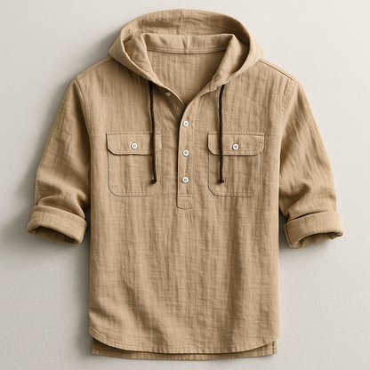 Lightweight men's hoodie shirt, perfect for spring/summer style and versatile layering.