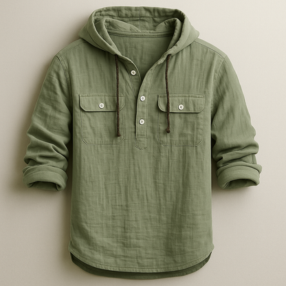 Casual men's hoodie shirt with adjustable hood, ideal for everyday comfort and relaxed fit.