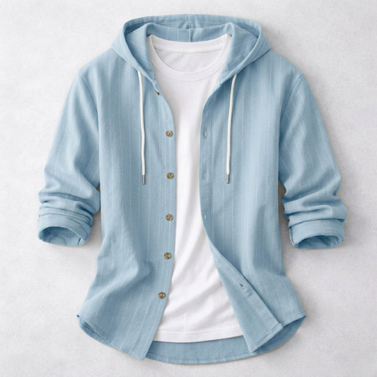 Men's relaxed fit hoodie shirt, perfect for casual everyday comfort. Versatile hooded top for spring/summer style.