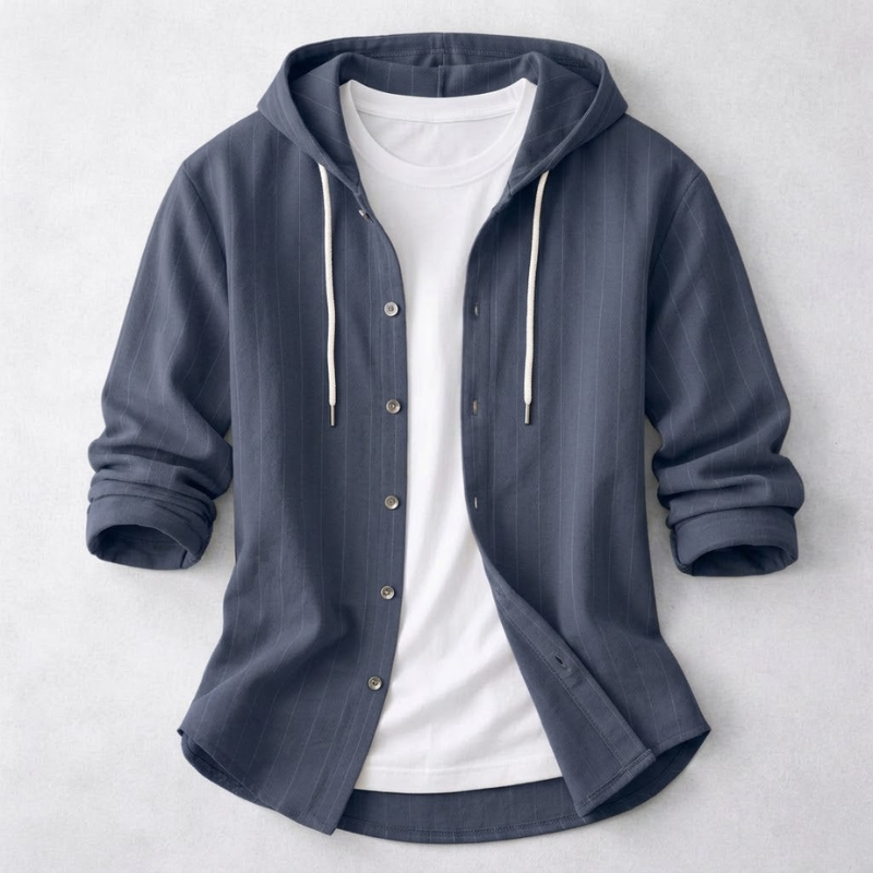 Comfortable men's relaxed fit hooded shirt for casual everyday style. Versatile pullover top for spring/summer.