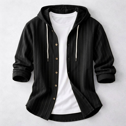 Stylish men's relaxed fit hoodie shirt, a comfortable everyday casual pullover top. Versatile for spring & summer.