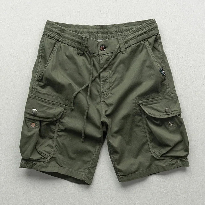 Comfortable grey men's relaxed fit cargo shorts, perfect for everyday wear & casual summer style.