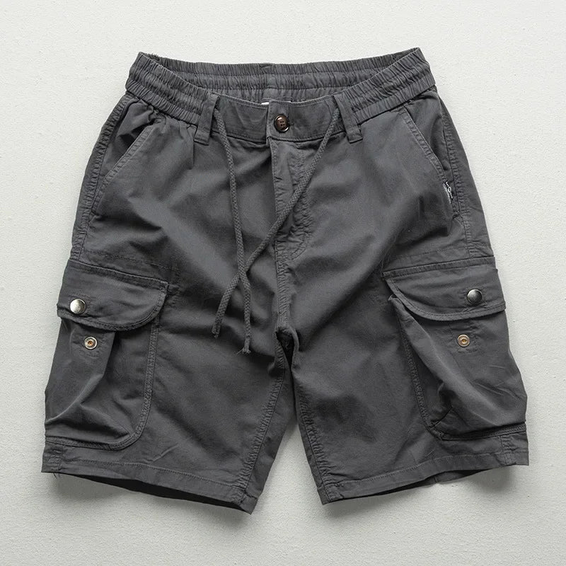 Versatile black men's relaxed fit cargo shorts, ideal for outdoor activities & casual summer style.