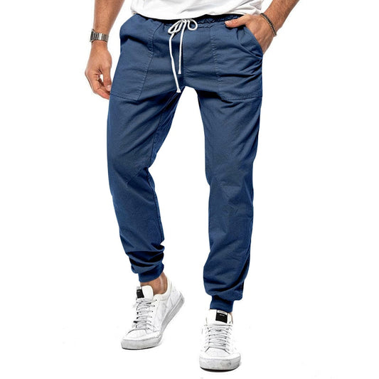 Men's relaxed fit linen blend joggers in a neutral color, perfect for casual summer wear.