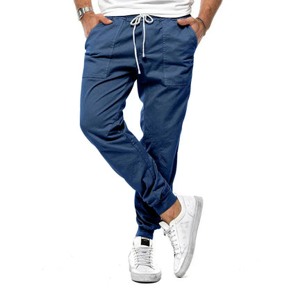 Comfortable linen blend stretch joggers for men, relaxed fit ideal for loungewear & easy care.