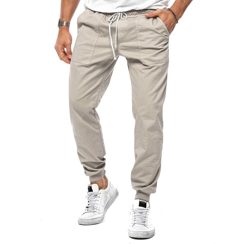 Stylish men's relaxed fit linen blend joggers, versatile for casual outings or comfortable loungewear.